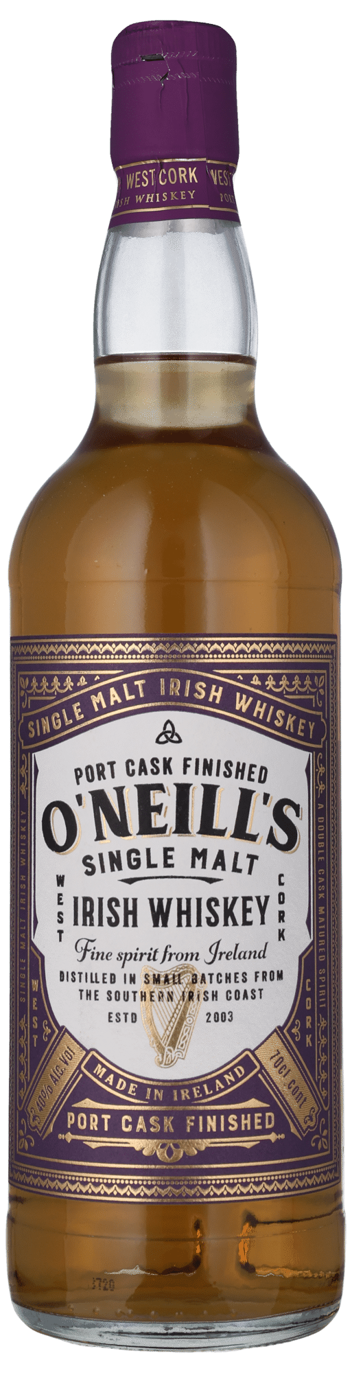 O NEILLS SINGLE MALT PORT CASK FINISH Irish Whiskey, West Cork Distillers