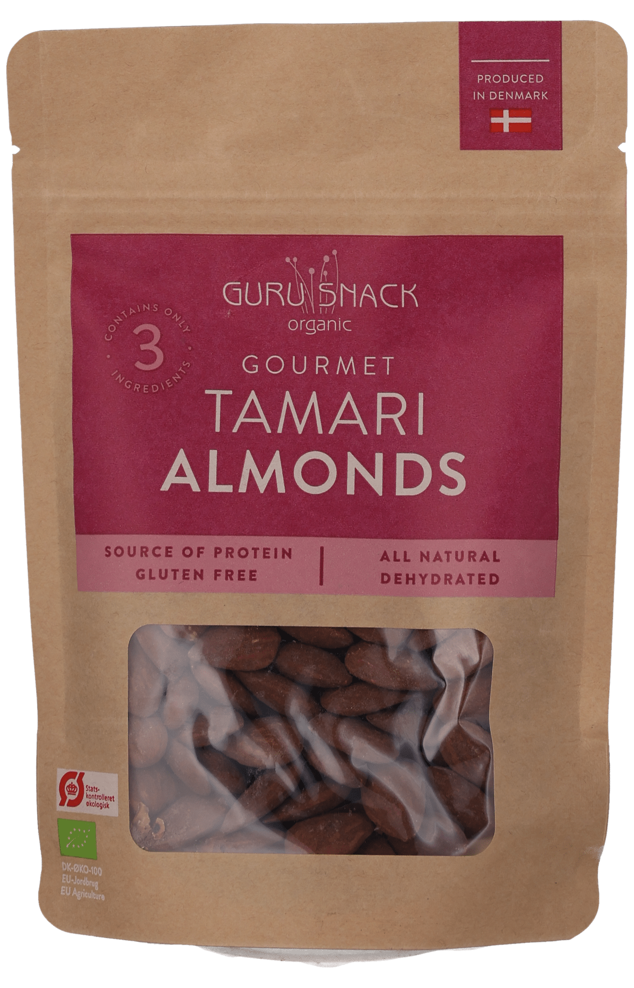 GOURMET TAMARI ALMONDS, GURU SNACKS, 100G, ØKO, B CORP GS401