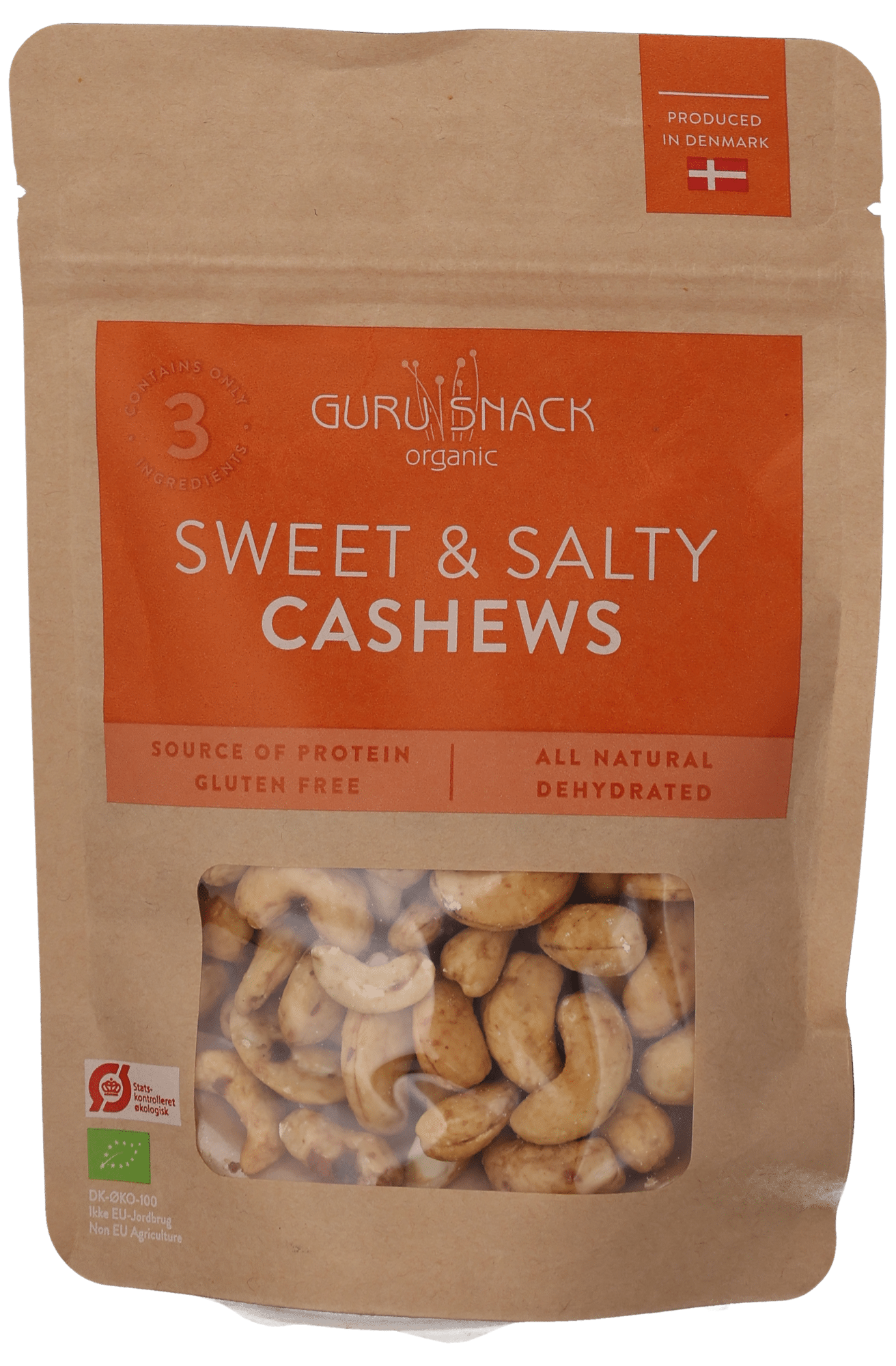 SWEET & SALTY CASHEWS, GURU SNACKS, 100G, ØKO, B CORP GS103